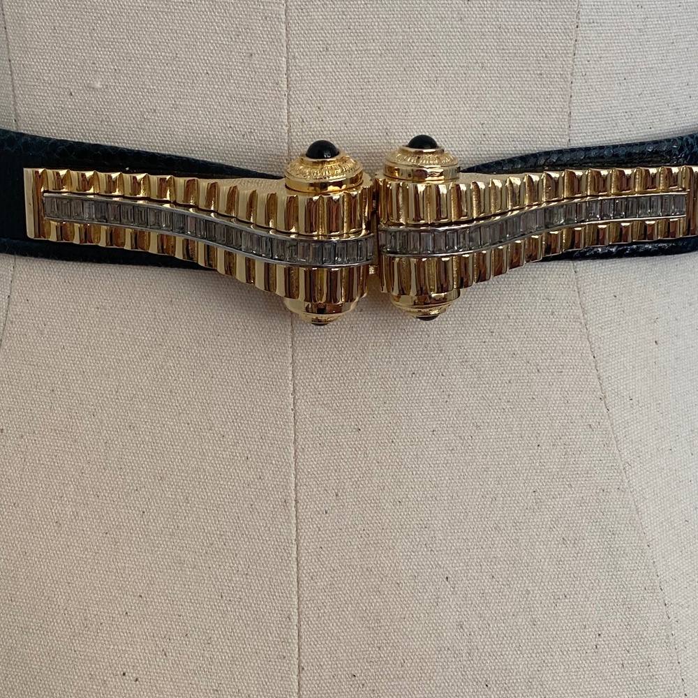 Judith Lieber Navy Belt with Large Buckle